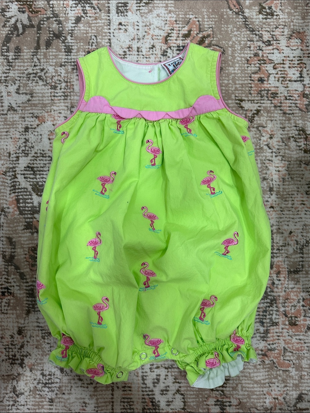 Cotton Kids Neon Green Flamingo Bubble Romper